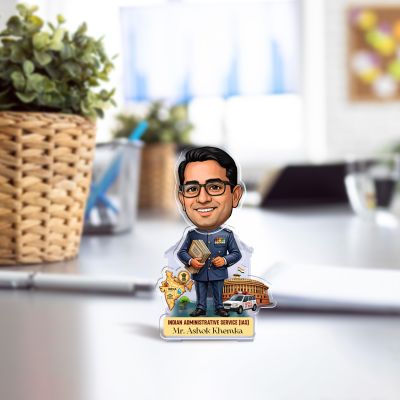 Personalized Indian Administrative Service (IAS) Caricature for Car Dashboard Gift for IAS Officers & Aspirants Professional Gift for Civil Servants Solar Powered Shaking Head